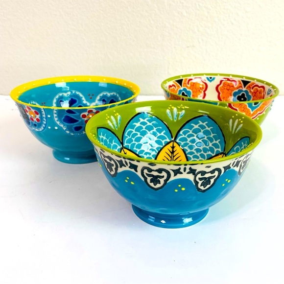 Set Of 3 Yokahama Studio Hand-painted Textured Glaze Bowls 6” - Picture 2 of 11